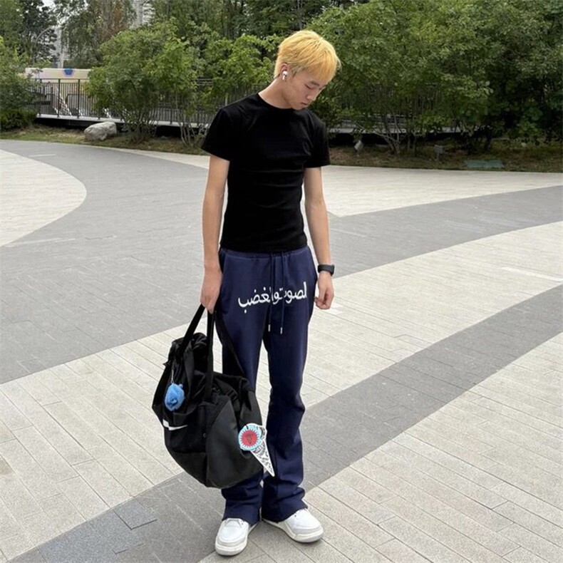 美式高街潮牌男女运动休闲裤直筒宽松慵懒显瘦印花休闲卫裤子,男装休闲裤,电商A486