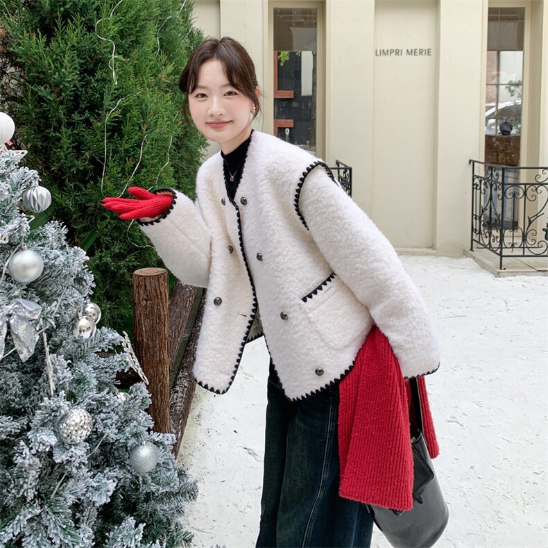 现货-2025年冬季新款90白鸭绒保暖小香风羊毛羽绒服外套女，女装羽绒服，霓裳依族