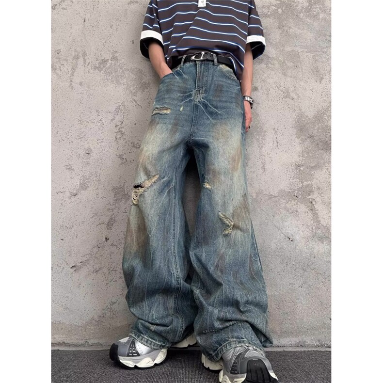 街头废土做旧破洞直筒牛仔裤男女新款ins百搭阔腿裤子NK112，男装牛仔裤，星座1116A（原606A-3）