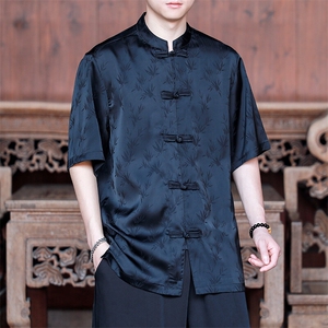 现货中式男士竹叶天丝提花短袖衬衫CS9898-P65控89图片
