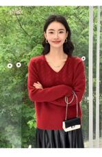2025年秋季女士半身麻花V领，女装针织衫/毛衣，百纯羊绒