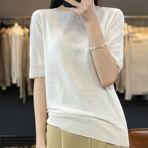 短袖针织衫女薄款夏短款宽松外穿上衣纯色半袖打底小衫图片
