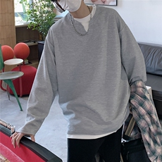 2026春夏大码假两件华夫格长袖T恤男宽松上衣W56683/特P20灰，男装T恤，电商A094