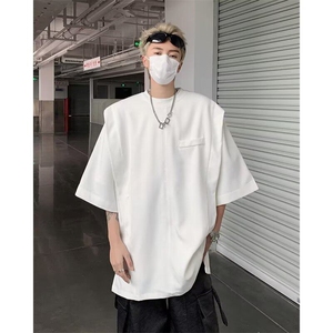假两件抗皱短袖男夏季设计感时尚潮流正肩t恤美式潮牌重磅五分袖图片