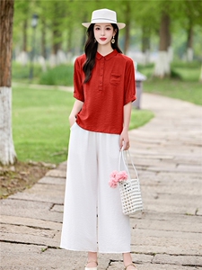 时尚洋气优雅套装女2026夏季新款复古气质衬衫宽松阔腿裤两件套图片