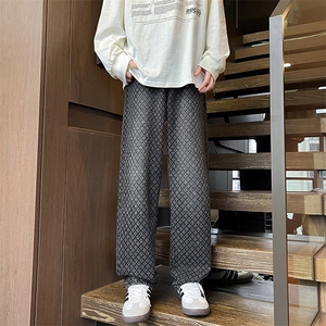 8XL-M 牛仔蓝男肌理感星空纹阔腿休闲特大码长裤男K996P58控78图片