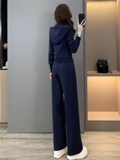 高端时尚套装女秋季新款修身显瘦双头拉链开衫卫衣阔腿长裤两件套，女装套装/套裙，江南
