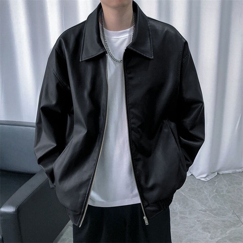 现货主推高质量皮衣外套男宽松皮夹克机车服A026P95加绒P105,男装皮衣,电商A351
