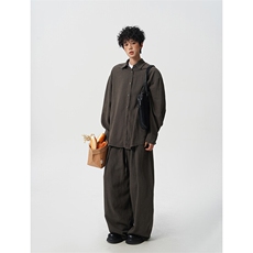 8XL-M麻天丝套装慵懒宽松衬衫抽绳阔腿裤夏季薄款防晒衣男TZ111，男装衬衫，电商D206-1