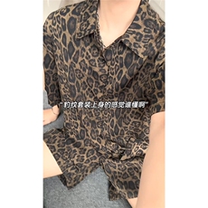 豹纹短袖衬衫男短裤男套装男M-5XL大码TZ78703P50控98立体白底图，男装牛仔裤，星座226-1