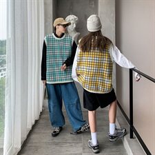 韩版格子背心情侣无袖针织衫加厚潮流毛衣男女上衣外套QT801-P55，男装针织衫/毛衣，星座1501