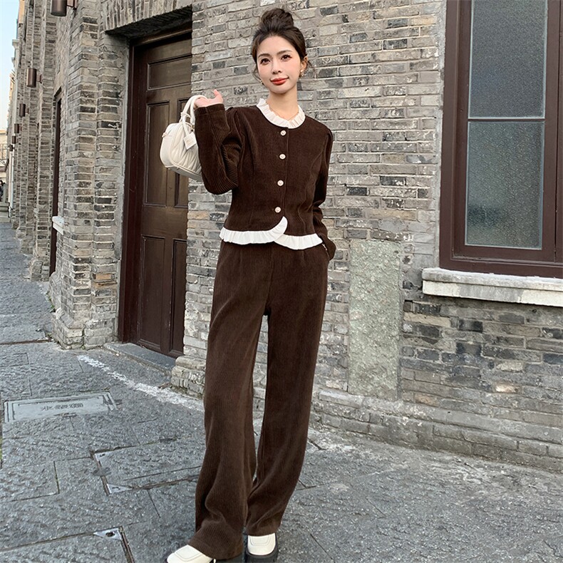 《现货新品》拼接花边宽松显瘦舒适两件套运动休闲套装,女装套装/套裙,曼琳思菲