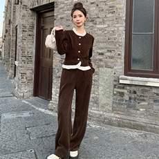 《现货新品》拼接花边宽松显瘦舒适两件套运动休闲套装，女装套装/套裙，曼琳思菲