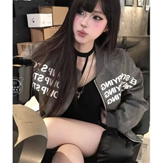 复古字母印花棒球服外套男女春秋飞行员夹克皮上衣JA891，男装夹克，星座1116A（原606A-3）