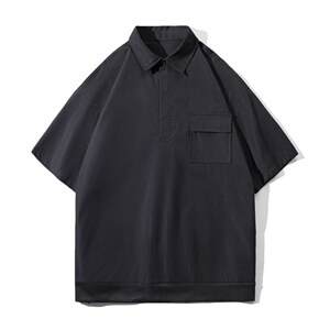 T6069/P35夏季简约短袖衬衫男设计感小众工装衬衣polo衫宽松T恤男图片