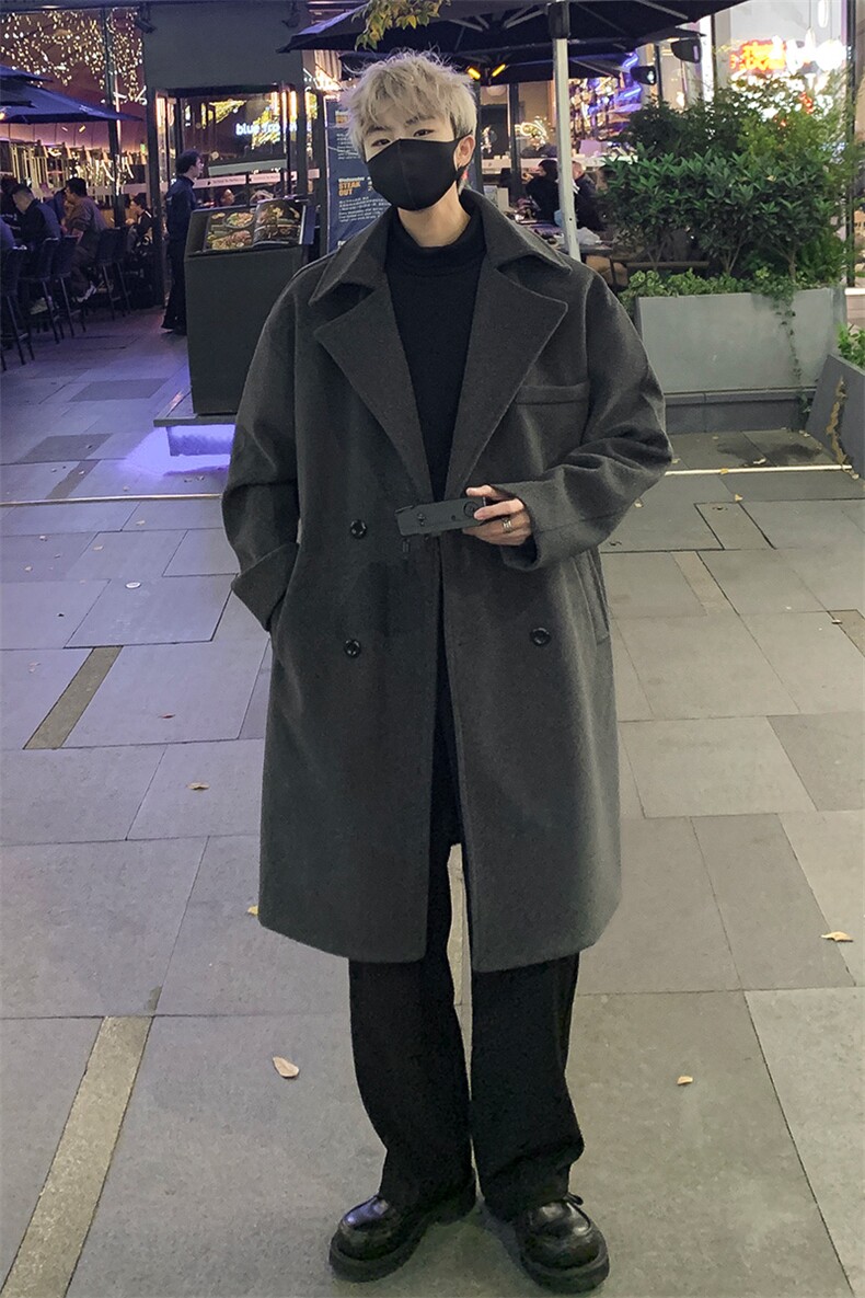 韩版宽松毛呢大衣男中长款呢子风衣英伦雅痞男装外套MN9571/P100,男装风衣,电商B316