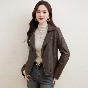 棕色加绒加厚皮衣外套女2023年冬季新款小个子季机车短款上衣夹克图片