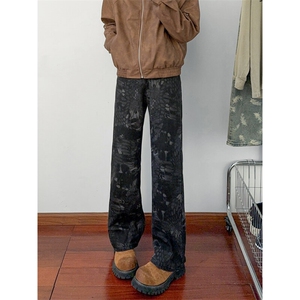 B221 美式ins高街小众印花宽松直筒牛仔裤 LK24384-特P52控88图片