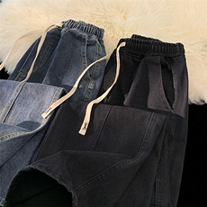 牛仔裤男士新款春季百搭美式高街潮牌宽松直筒阔腿休闲长裤，男装牛仔裤，星座410-7