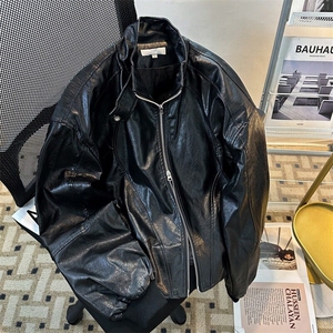 小众设计感pu皮垫肩机车服夹克男款春新款潮流宽松外套W6073-P70图片