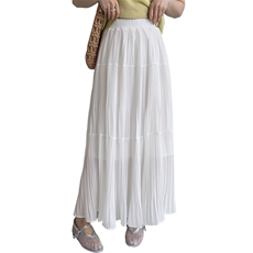白色压褶半身裙女春夏新高腰超长款过膝齐踝大摆a字长裙气质慵懒，女装半身裙，缘衣格