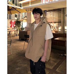 8XL-M四季工装外套街头机能口袋连帽防水无袖马甲坎肩JK1316P78