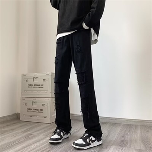 破洞牛仔裤男春修身小脚直筒裤子美式高街潮牌微喇男裤RK2508-P41图片
