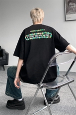 潮牌短袖T恤花绘刺绣设计感T恤美式复古刺绣立体短袖T恤半袖P50，男装T恤，电商B319