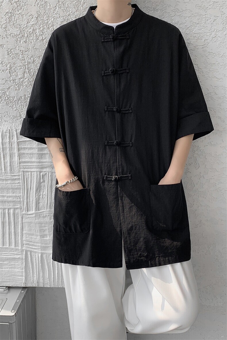 8XL-M新中式衬衫男中山装麻棉风复古中袖衬衣唐装CS527P60,男装衬衫,电商D206-1