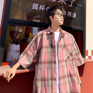 短袖衬衫男夏季新款磨毛格子衬衣DX716-特批26无差价图片