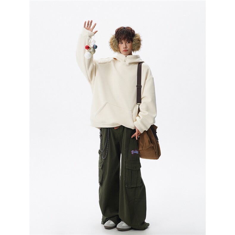 WY10196-特P65重磅连帽美式大码加厚绒感半高领卫衣上衣外套,女装短外套,电商A059