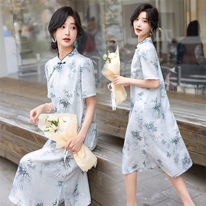 新中式水墨画吊带连衣裙女2024夏季新款气质减龄长裙图片