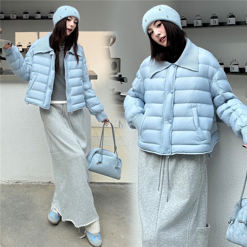 2025冬装新款时尚针织翻领羽绒服,女装羽绒服,曼琳思菲