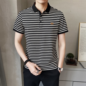 2025夏季新款男士短袖T恤翻领条纹Polo衫休闲百搭上衣PL88507-P60图片