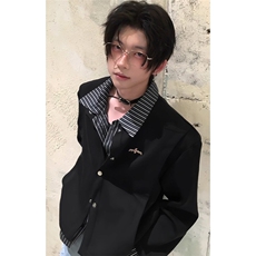 美式复古假两件卫衣男翻领简约潮牌宽松休闲百搭长袖上衣外套情侣，女装短外套，星座506A