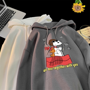 美式复古史努比印花重磅情侣装连帽卫衣图片