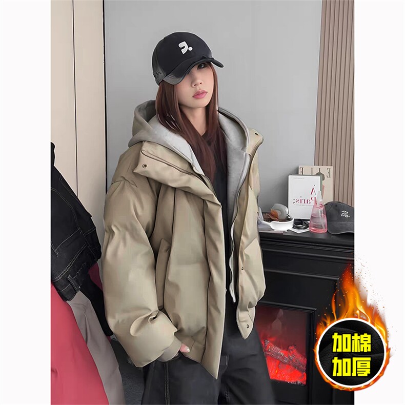 现货高品质重磅工艺美式高街假两件PU皮棉衣男女加厚棉服外套,男装棉衣,电商A443