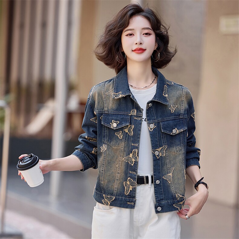 【新款现货】时尚复古蝴蝶牛仔外套2024秋季新款,女装短外套,慕依路
