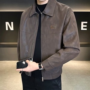 25886-M-4XL-P145店主风秋季机车服男士休闲复古做旧皮衣翻领外套图片