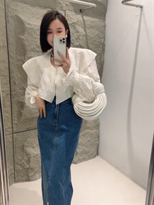 【DAVIDA】减龄翻领木耳边衬衣图片