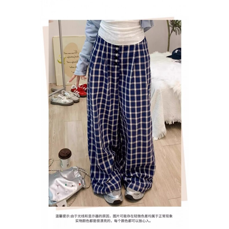AK2313-P50格子阔腿裤2025新款高腰休闲宽松格纹山本裤，女装休闲裤，星座617A-2