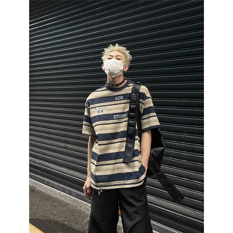 网图夏季新款扎染条纹短袖T恤男宽松oversize潮牌短袖DT10-P35,男装T恤,星座1001-1