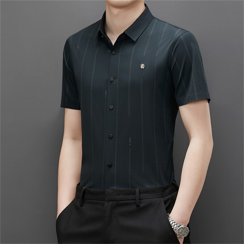 2023夏季新款中青年男士商务休闲短袖打底衬衫潮流短袖上衣服男装,男装衬衫,电商B212（原钱塘6029）