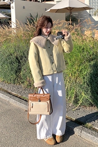 白鸭绒羽绒服内胆羊羔毛外套女秋冬2025新款娃娃领爆款皮毛一体图片