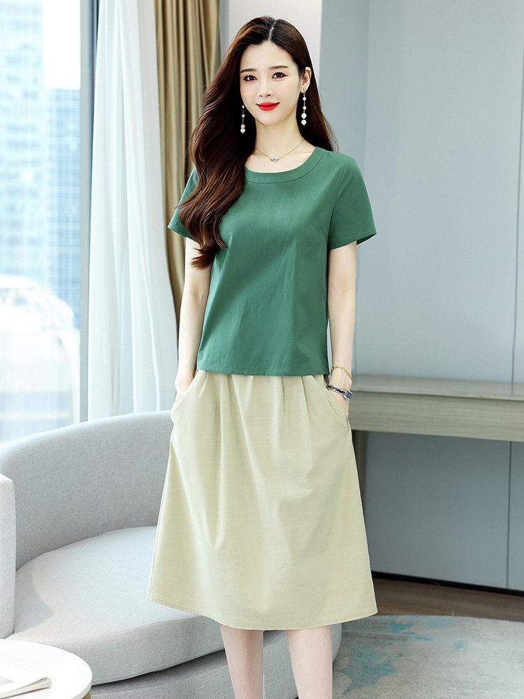 棉麻两件套连衣裙女夏2023年新款女装小个子时尚休闲洋气套装裙子,女装套装/套裙,牡丹诺