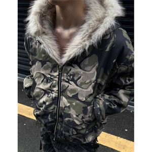 拉链连帽衫秋树叶原宿迷彩图案棉衣夹克街头男女时尚 MJ9023图片