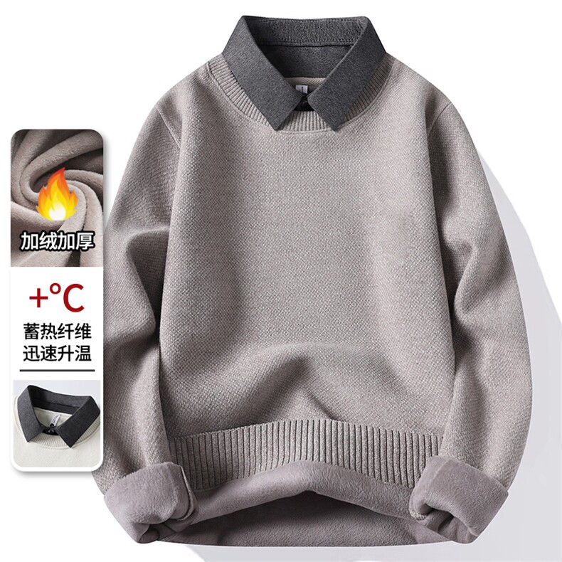 雪貂绒衬衫领加绒加厚毛衣秋冬季一体绒保暖毛线针织衫9088-P50元,男装针织衫/毛衣,星座1706