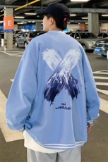 Y8888P30港风外景2024秋季新款棒球领开衫宽松大码雪山印花，男装卫衣，电商A026-1