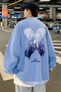 Y8888 P30 港风外景 2024秋季新款棒球领开衫宽松大码雪山印花图片