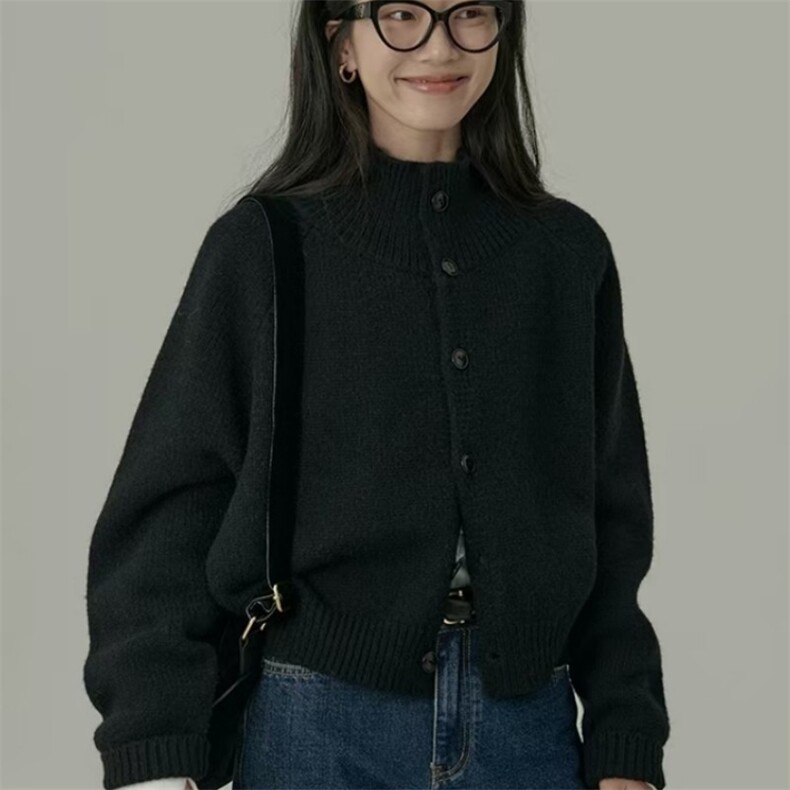 时尚百搭法式高领加厚羊毛开衫羊毛显瘦保暖外套,女装羊毛衫,旭驰羊绒